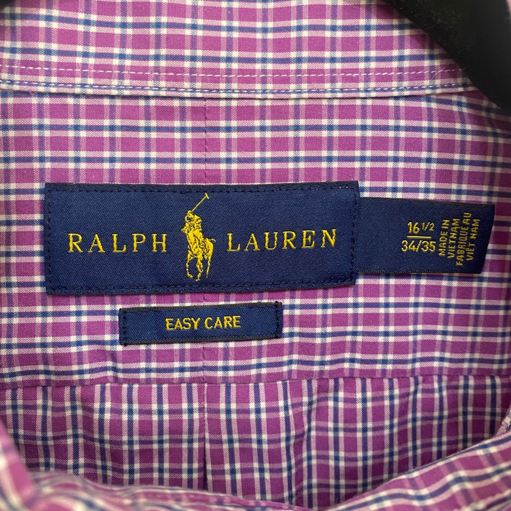 Ralph Lauren‎ Button Down Shirt Purple Plaid Easy Care Long Sleeve Men sz L Prep - Picture 3 of 5